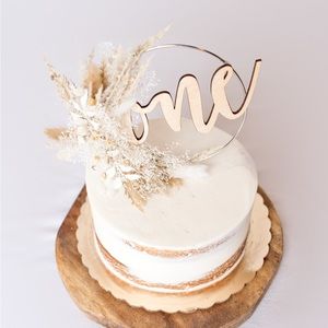 First birthday neutral dried flower cake topper
